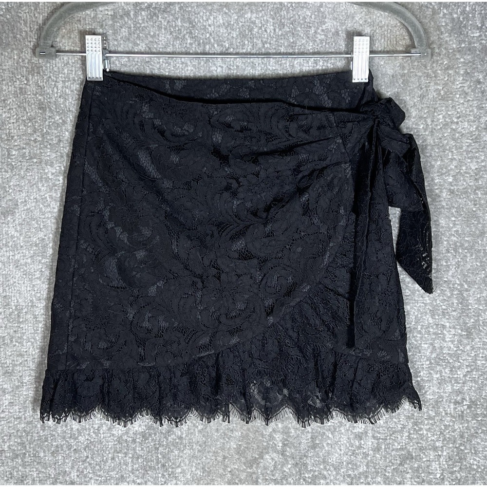 Urban Outfitters Lace Wrap Front Micro Mini Skirt Womens Sz XS Black Whimsigoth